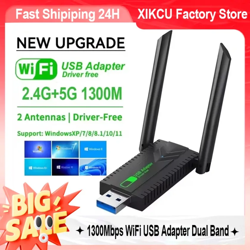 XIKCU 1300 Mbit/s WiFi-USB-Adapter Dual Band 2,4 G + 5 GHz Wi-Fi-Dongle-Empfänger USB3.0 Hochgeschwindigkeits-Wireless-Netzwerkkartentreiber kostenlos Image