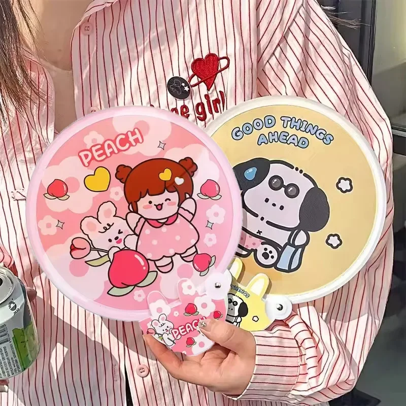 1-40PCS Cartoon Foldable Fan Summer Cute Mini Round Fan Creative Small Fresh Pocket Fan Simple Portable Collapsible Fan Hand Fan Image