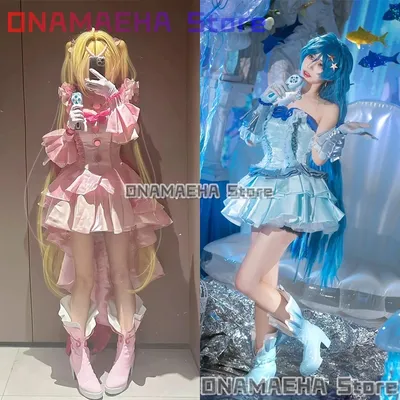 Nanami Luchia/Hanon Hosho Cosplay Anime Meerjungfrau Melodie Kostüm Rosa blau Prinzessin Lolita Kleid Anime Outfits Perücke Prop 3XL Anzüge Image