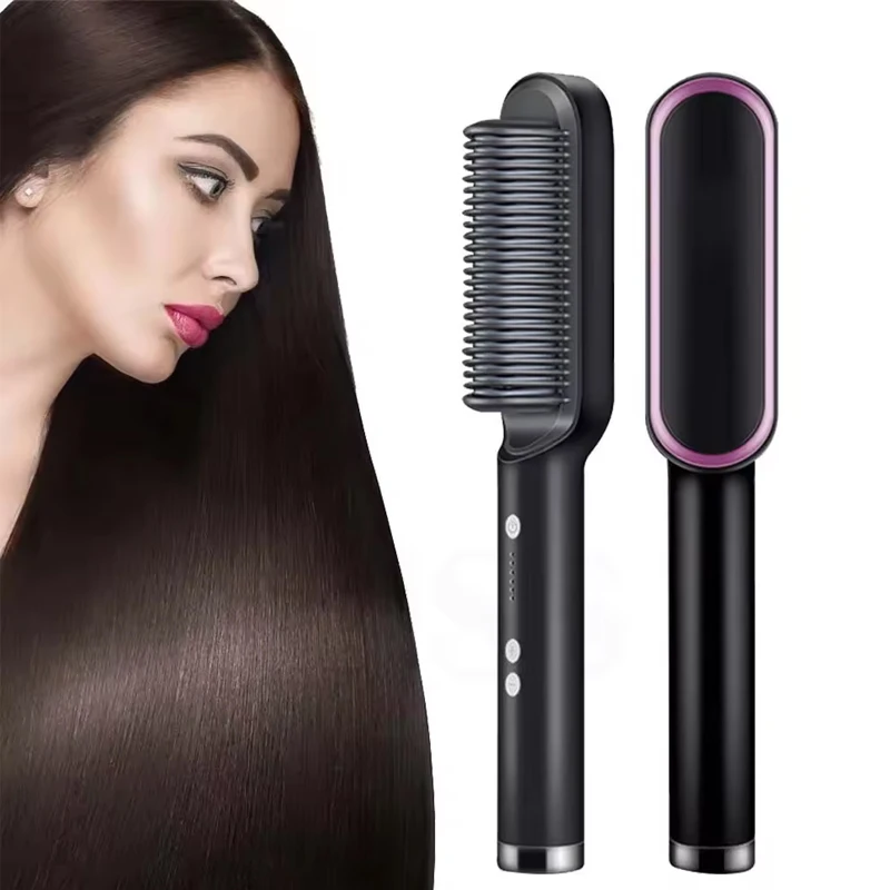 Hohe Qualität Elektrische Glätten Haar Pinsel Professionelle Curler Haarglätter Kamm Mode Schnelle Heizung Keramik Haarglätter Image