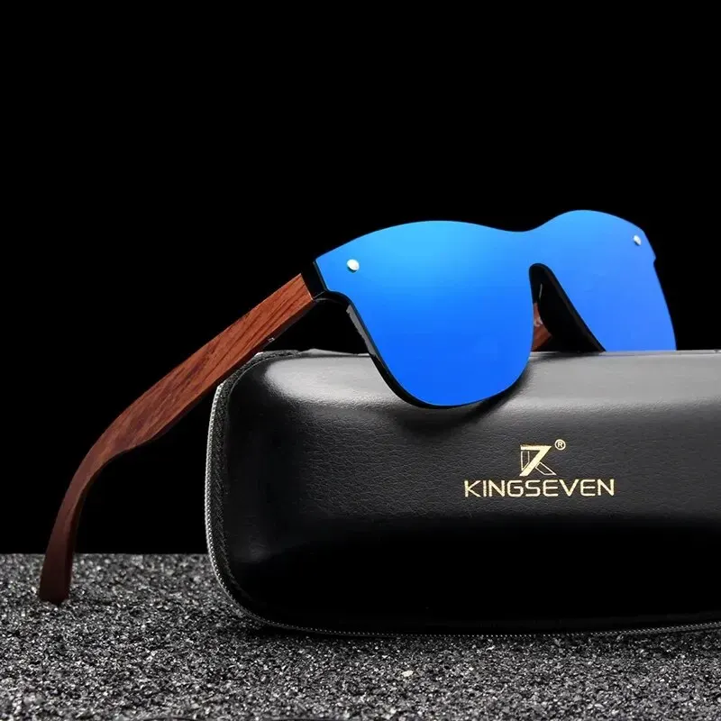 KINGSEVEN Sonnenbrille aus Naturholz, polarisiert, für Herren und Damen, quadratisch, luxuriös, elegant, handgefertigt, Holzsonnenbrille, zum Fahren für Herren Image