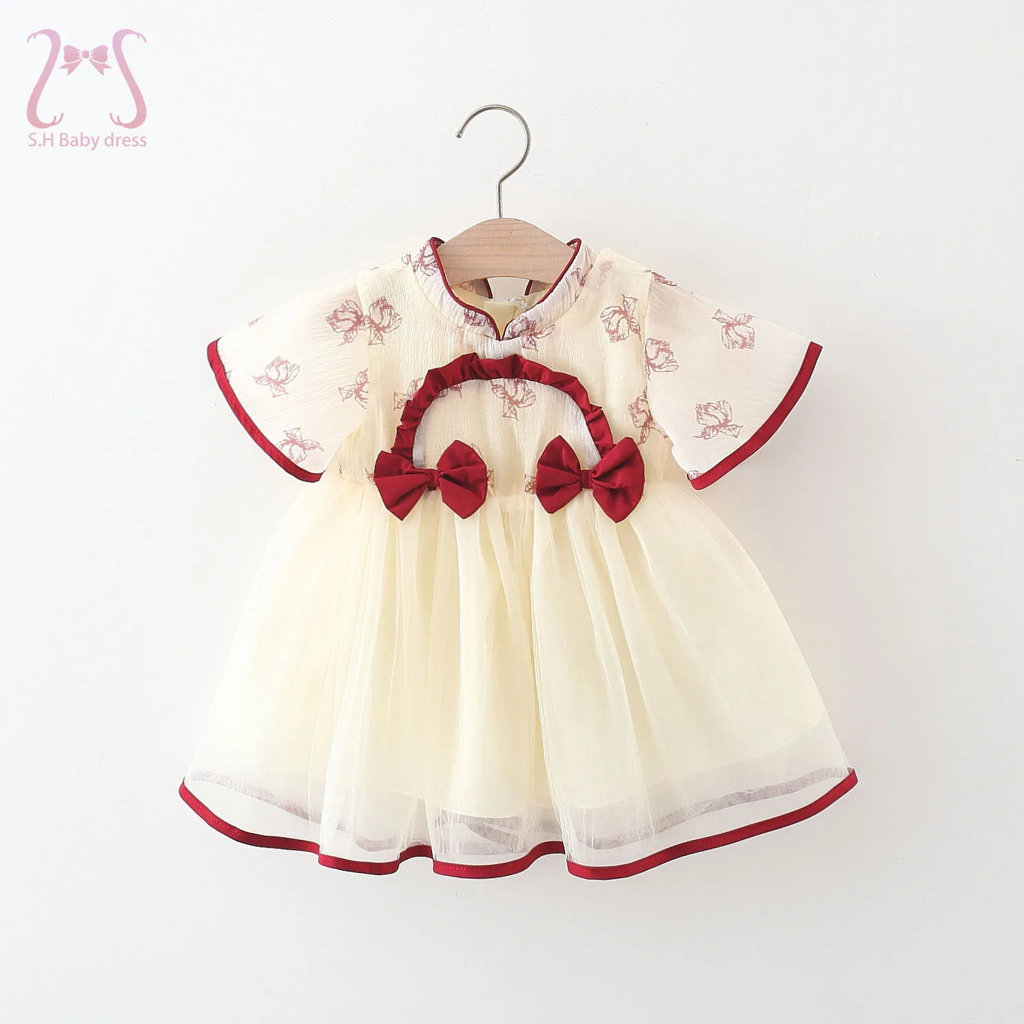 Sommer Baby Kleider Süße Schleife Mädchen Kinder Kleidung Elegante Chinesischen Stil Voile Kleid Schöne Dünne Kinder Kleidung 0-3 Y kleinkinder Image