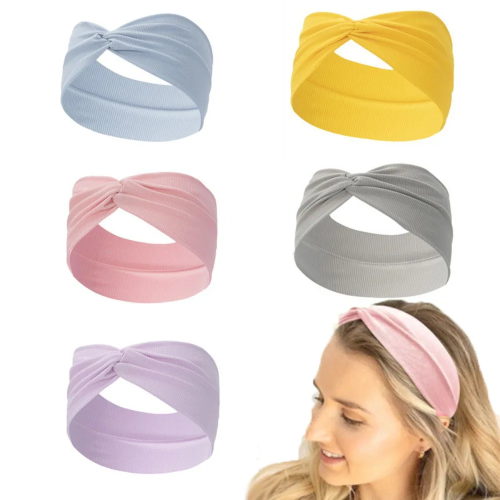 Mode Haar Zubehör Einfarbig Breiten Rand Stirnband Geknotet Kreuz Sport Elastische Yoga Stirnband Frauen Kopfbedeckung Haarband Image