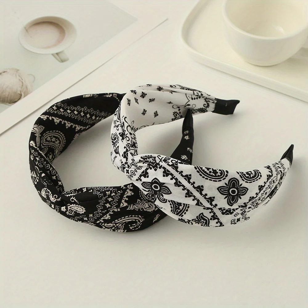 Haarband mit Blumendruck, Gesichtswasch-Stirnband, Kreuz-Tiara, Retro-Haar-Accessoire, Stirnband, Haar-Accessoires für Frauen