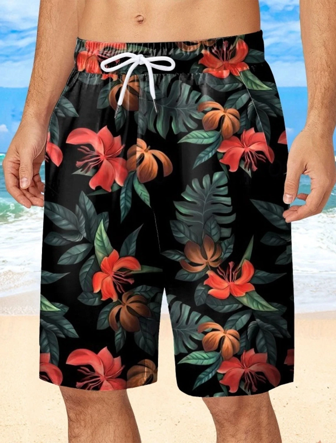 Palm Leaf Tropische Pflanzen Herren Badeshorts Straße Sommer Hawaiian Strand Urlaub Badeshorts Lässige Herrenbekleidung Image