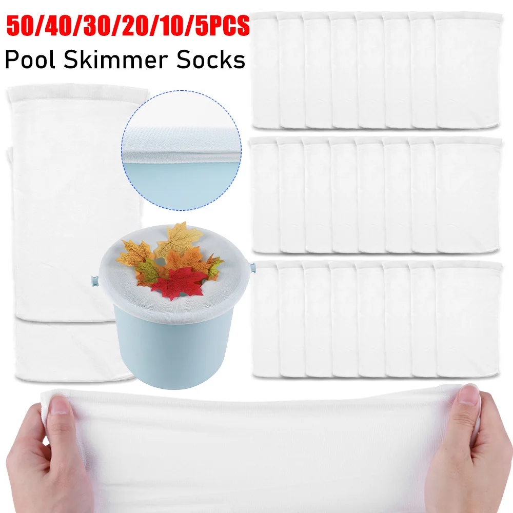 50-5PCS Pool Skimmer Socken Elastische Nylon Mesh Schwimmbad Filter Socken Schutt Blätter Lagerung Korb Skimmer Pool zubehör Image