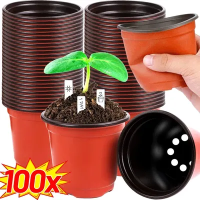 100/20PCS Flexible Plastic Plant Nursery Pots Seed Starting Pot Flower Plant Breathable Container Garden Vegetable Planting Pots
