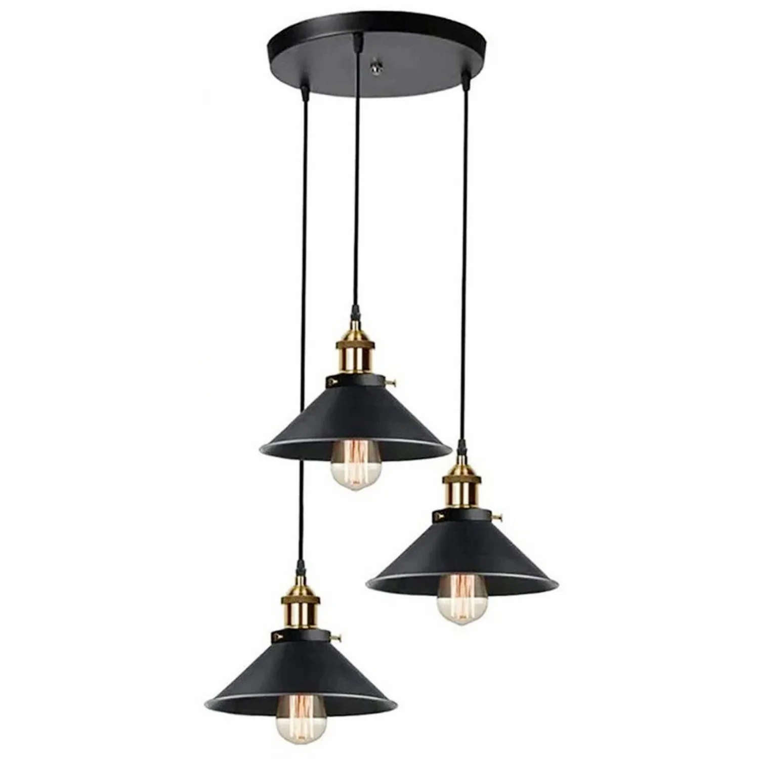 3-flammige industrielle Pendelleuchte, industrielles Vintage-Design, industrieller Deckenleuchter E27 (Glühbirne nicht im Lieferumfang enthalten) Image