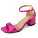 Lizoleor Block Heel Square Toe Patent Ankle Strap Women Sandals Buckle Wide Fit Summer Business Open Toe Party Rose-Red Size 5 UK/39