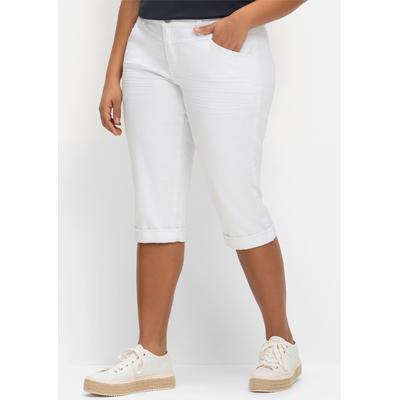 5-Pocket-Jeans SHEEGO, Damen, Gr. 44, Normalgrößen, weiß (weiß denim), 98% Baumwolle, 2% Elasthan, unifarben, 3/4-Länge, Jeans Image