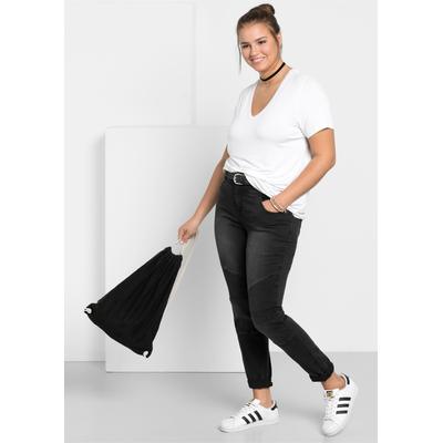 Bequeme Jeans SHEEGO, Damen, Gr. 54, Normalgrößen, schwarz (schwarz denim), 37% Viskose, 34% Baumwolle, 27% Polyester, 2% Elasthan, 67% Baumwolle, 2% Elasthan, 27% Polyester, lang, Jeans Image