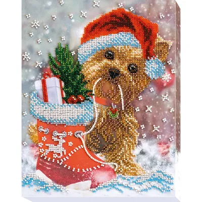 Perlen-Stickbild Weihnachten mit Hund, 20 x 25 cm Image