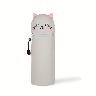TEMU 2-in-1 Expandable Silicone Pencil Case & Desk Organizer With Cute Cat , Soft & Durable For Office Supplies, School Stationery, And Home Use, Cute Pencil Case Image