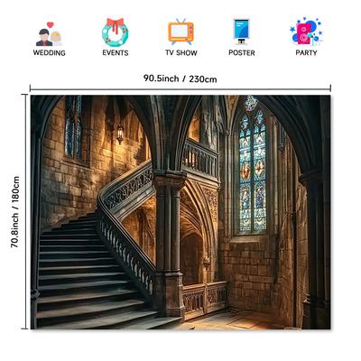 TEMU 1pc Medieval Castle Tapestry Wall Hanging - Polyester, No Electricity Or Battery Needed, Decor For All , Christmas, And Spring/summer/fall Image