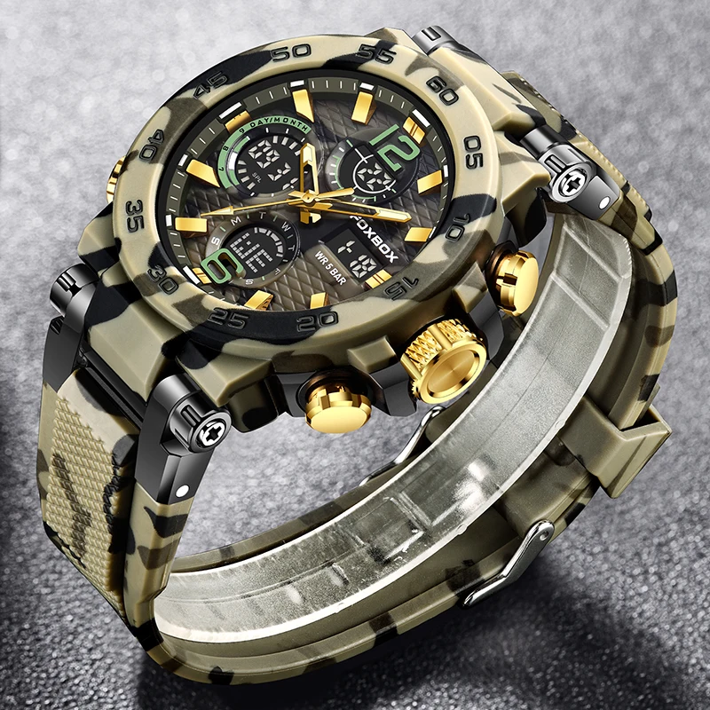 FOXBOX Business Uhren Männer Luxus Taucher Sport Herren Uhr Mode Militärische Wasserdichte Chronograph Quarz Armbanduhr Reloj Hombre Image