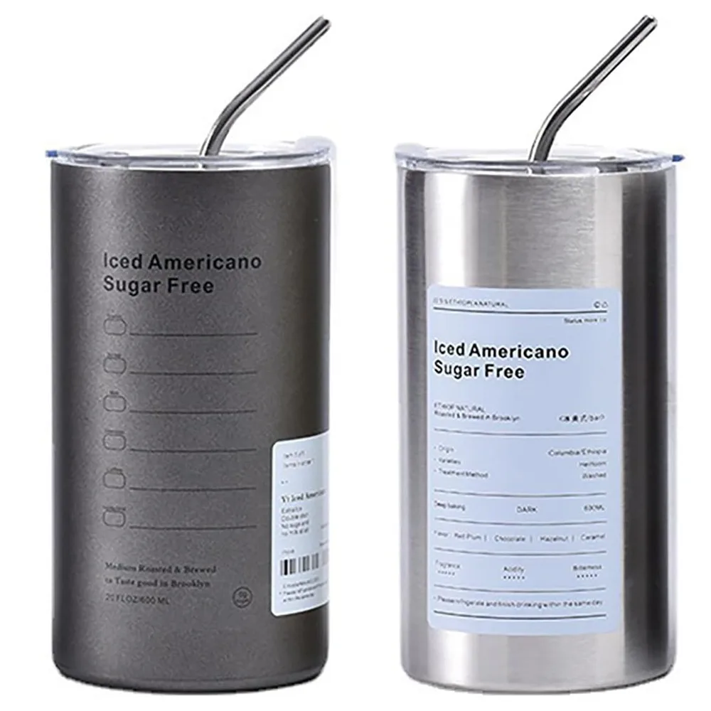 600 ml 304 Edelstahl-Thermosbecher aus Tritan-Material mit Strohhalm, isoliertes Trinkgeschirr, geeignet für Bier und andere kalte Getränke Image