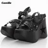 Punk-Stil, Metallniete, Stern, hohle Keilsandalen, offene Zehen, All-Match-Größe 34–40, Freizeitschuhe, Rindspaltleder, ein Wort, Gürtelschuh