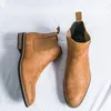 Neue Vintage Britische Männer Casual Große Größe Leder Schuhe Outdoor Arbeit Business Stiefeletten Frühling Herbst Hochzeit Chelsea Stiefel