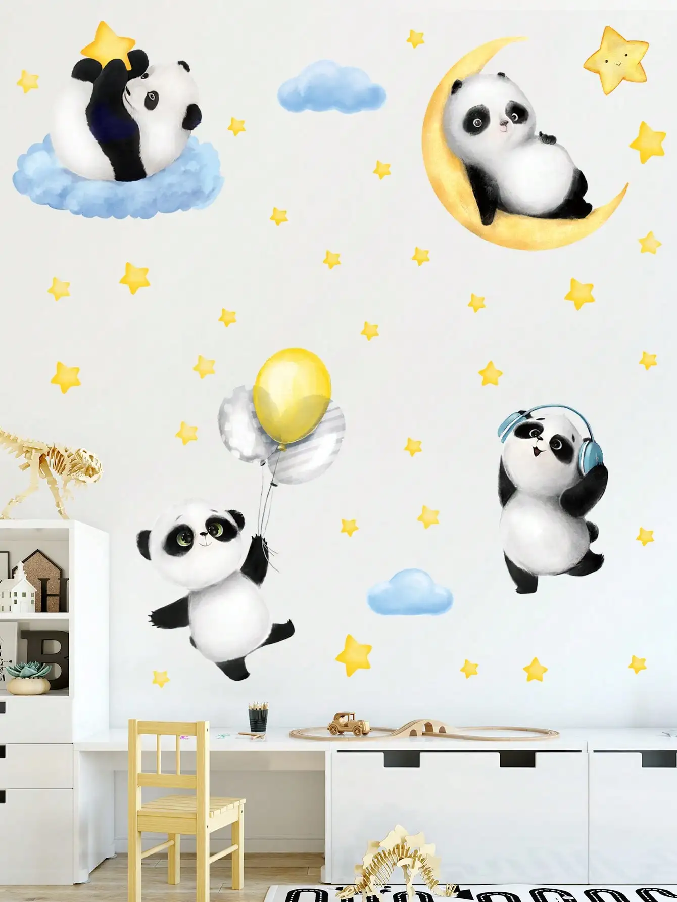 Niedliche Panda-Bambus-Wandaufkleber für Kinder, Tiermotiv, Schlafzimmer, dekorative Tapetenaufkleber, Kindergarten-Wandaufkleber Image
