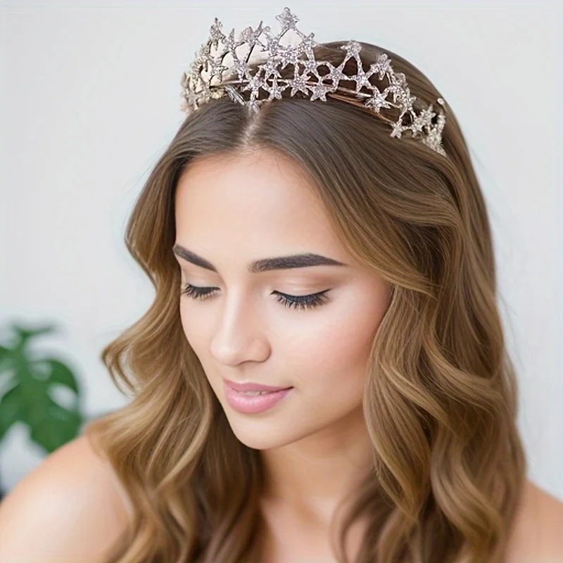 Trend ige Roségold Silber Farbe Kristall Diademe Kronen Sterne Prinzessin Königin Diademe Hochzeit Braut haar Accessoires Image