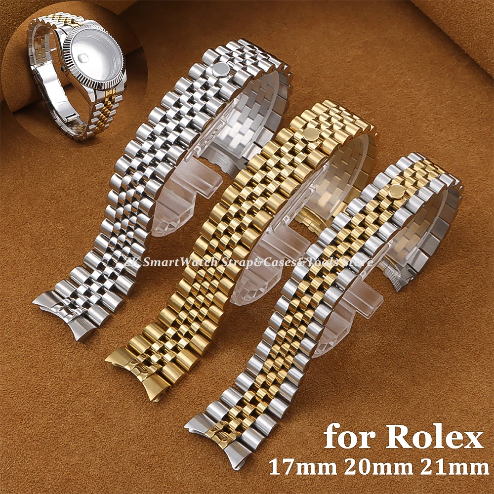 Edelstahl-Uhrenarmband für Rolex 20 mm für Water Ghost-Armband, gebogenes Ende, Silber-Gold-Armband, Herren- und Damen-Sportuhrenarmband Image