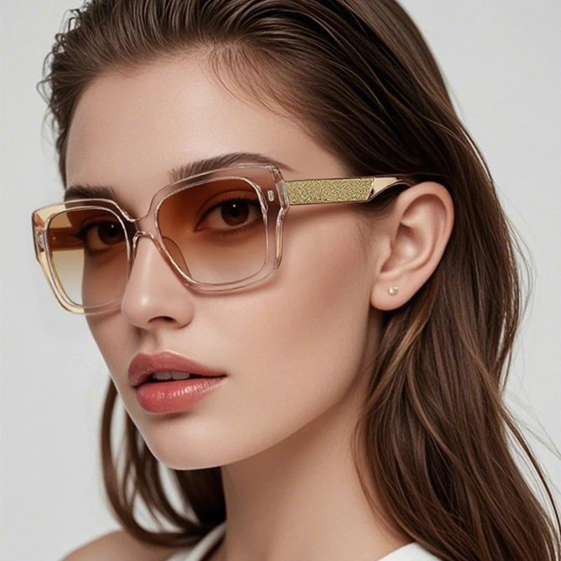 Neue Mode mit großem Rahmen und quadratischem Rahmen, matte Pailletten-Tempeldekoration, Persönlichkeit, trendige Mädchen-Sonnenbrille 1077 Image