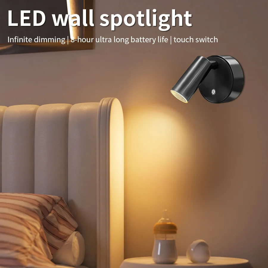 Magnetische Basis USB wiederaufladbare LED kabellose Wandleuchte Touch-Schalter Schwarz Weiß Gold Silbrig dimmbare Nachttischlampe zum Lesen