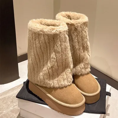2024 New Chunky Boots Thickened Snow Boots for Woman Fur Plush Long Boots Lolita Shoes Designer Socks Shoes Women Incressed Boot