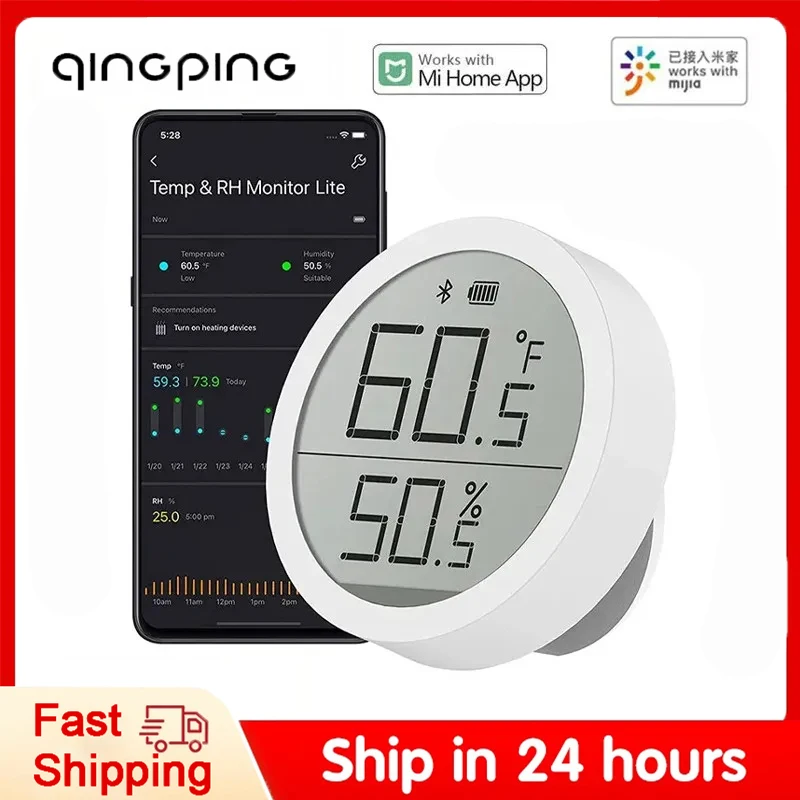 Qingping Bluetooth-Thermometer, kabellos, intelligent, elektrisch, digital, LCD-Bildschirm für Temperatur und Luftfeuchtigkeit, Lite Edition, funktioniert mit der Xiaomi-App Image