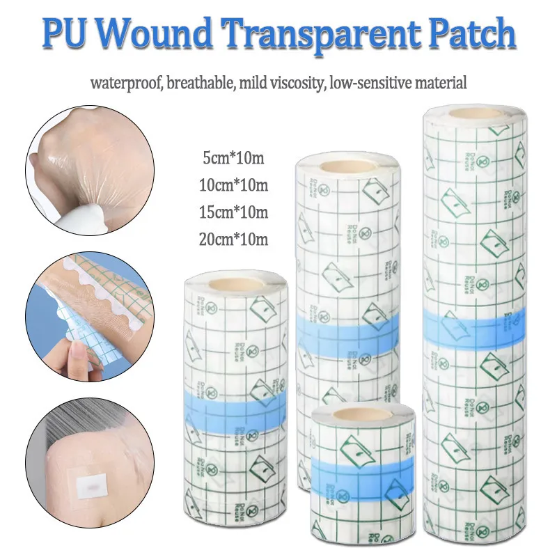 1 Rolle/10 m, 4 Größen, wasserdichte PU-Folie, transparenter Wundverband, atmungsaktive, hautschützende, feste Klebebandrolle Image