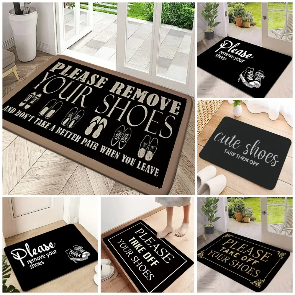 Please Remove Your Shoes Pattern Welcome Rug Kitchen Bathroom Entrance Doormat Non-slip Bedroom Decor Rug Floor Mats Foot Mat
