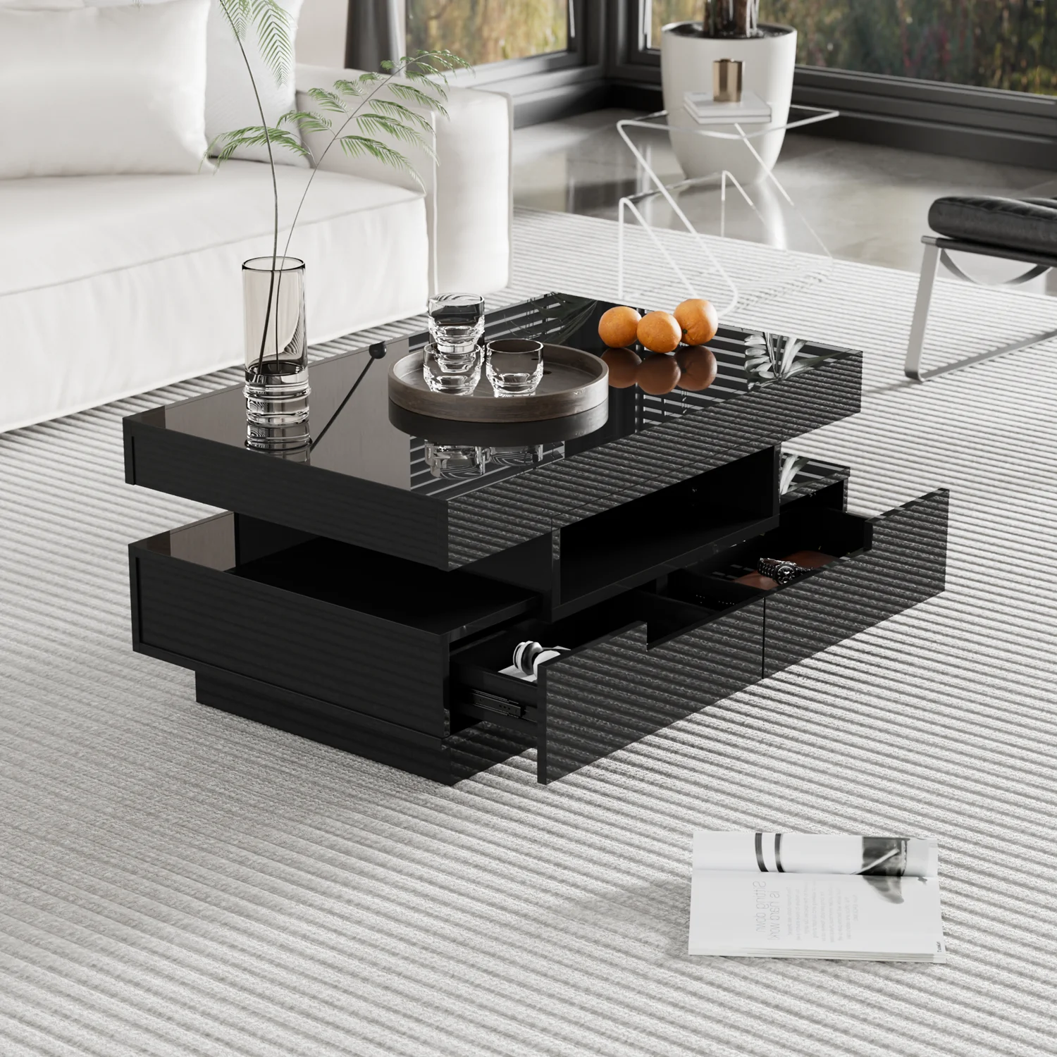 Table basse Table basse rectangulaire Table de salon Table basse rectangulaire moderne haute brillance Table à thé rangement salon