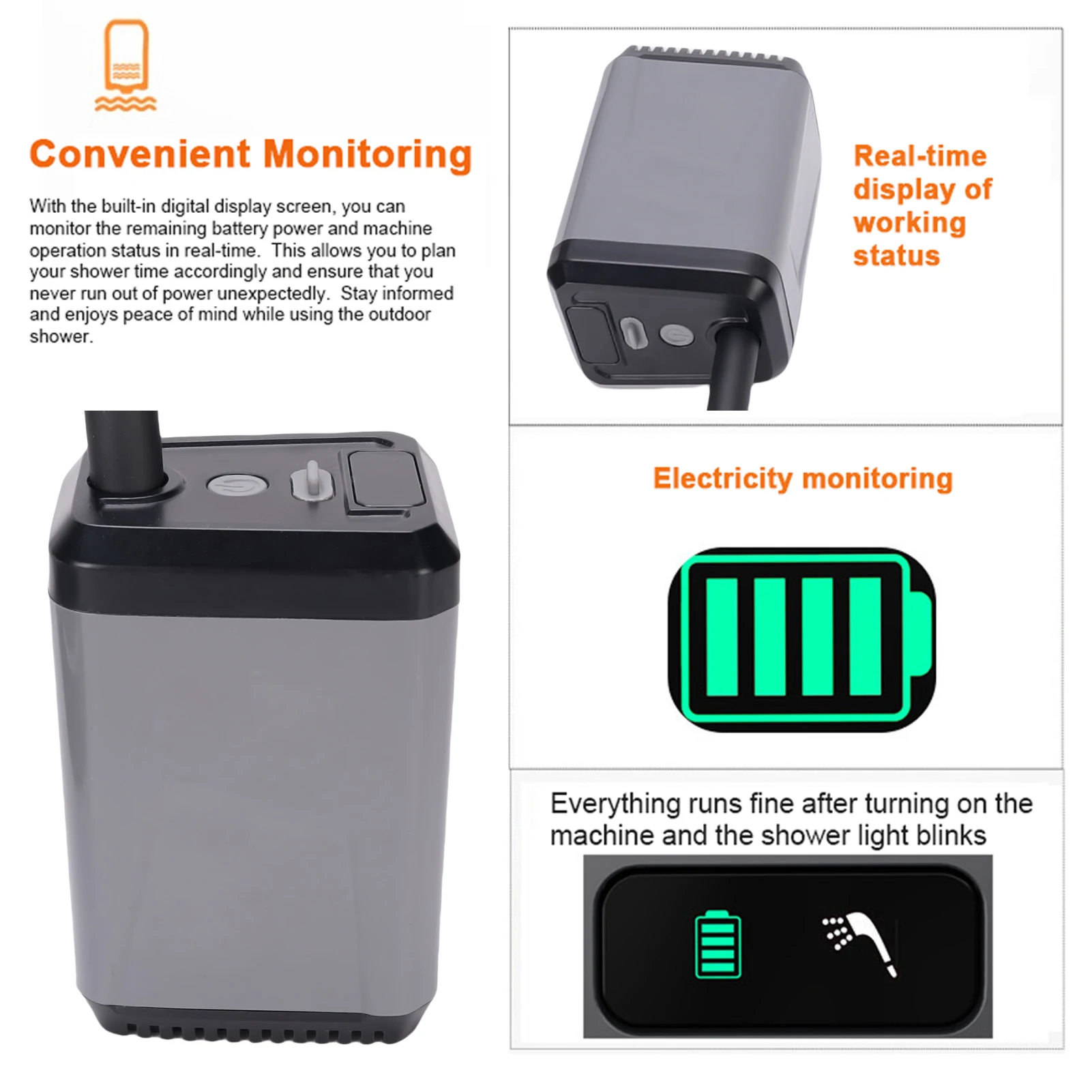 Tragbare Campingdusche, elektrische Duschpumpe für den Außenbereich, wiederaufladbare USB-Batteriebetriebene Dusche mit Display, elektrische Dusche