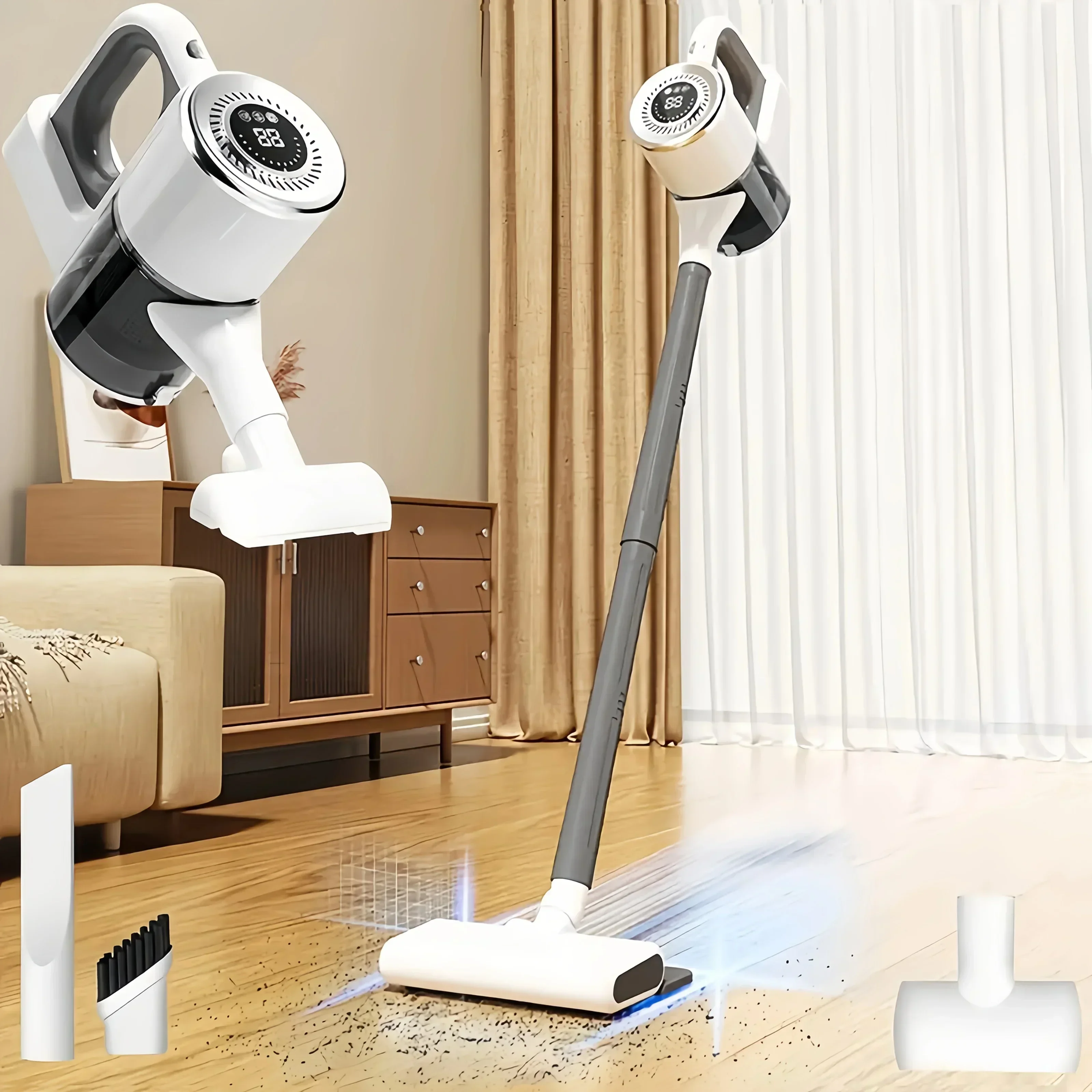 JKUOO Hand-Akku-Staubsauger, 18 kPa, 55 Minuten, Smart Stick Vac mit verwirrungsbeständigem Design, Hartboden, Teppiche, Tierhaare Image