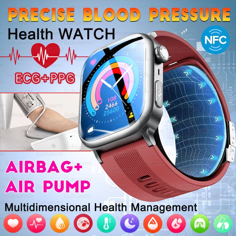 NFC Smart Watch Luftpumpe + Airbag Präziser Blutdruck Fettgesundheit Messen Sie BT Anruf Sportverfolgung Saphirglas Smartwatch Image