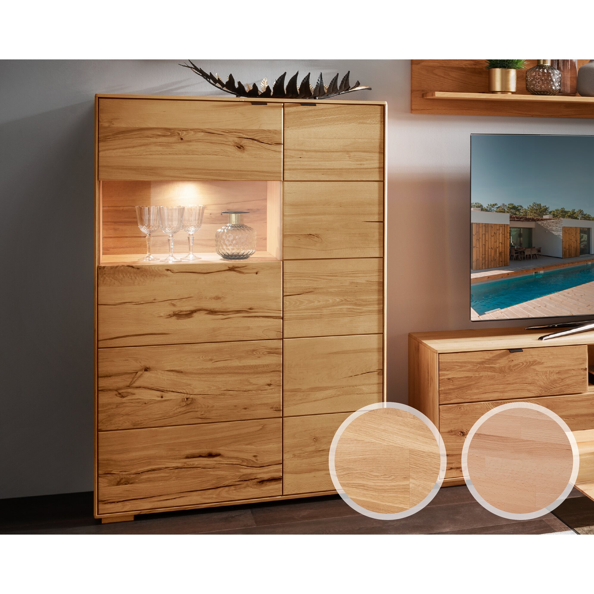 Massivholz »Zerro« Vitrine I Kernbuche / ohne Beleuchtung