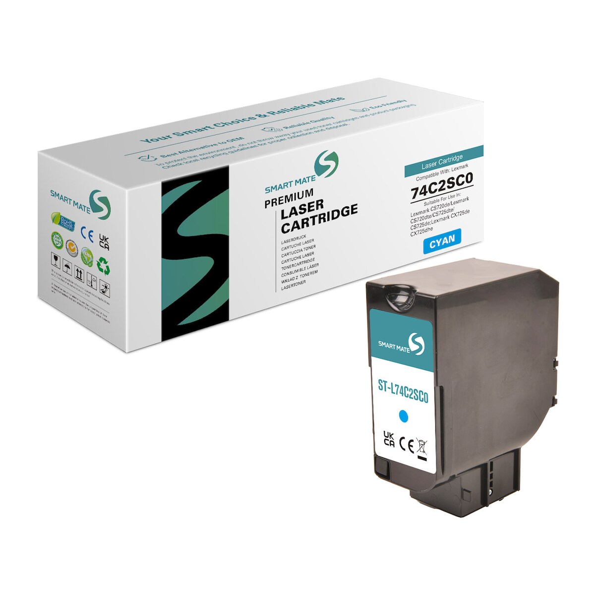 SmartMate wiederaufbereitete Laser Toner Patrone für Lexmark 74C2SC0 Cyan Image
