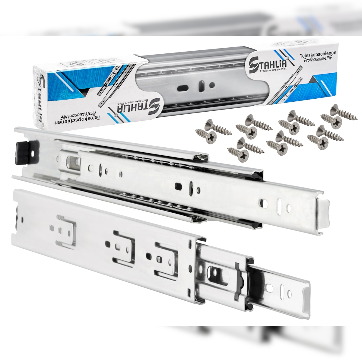 ID Dinkel Schubladenschienen 10 STÜCK VOLLAUSZUG Rollenauszug Teleskopschiene Schubladenauszug H 45 L 550 mm Image