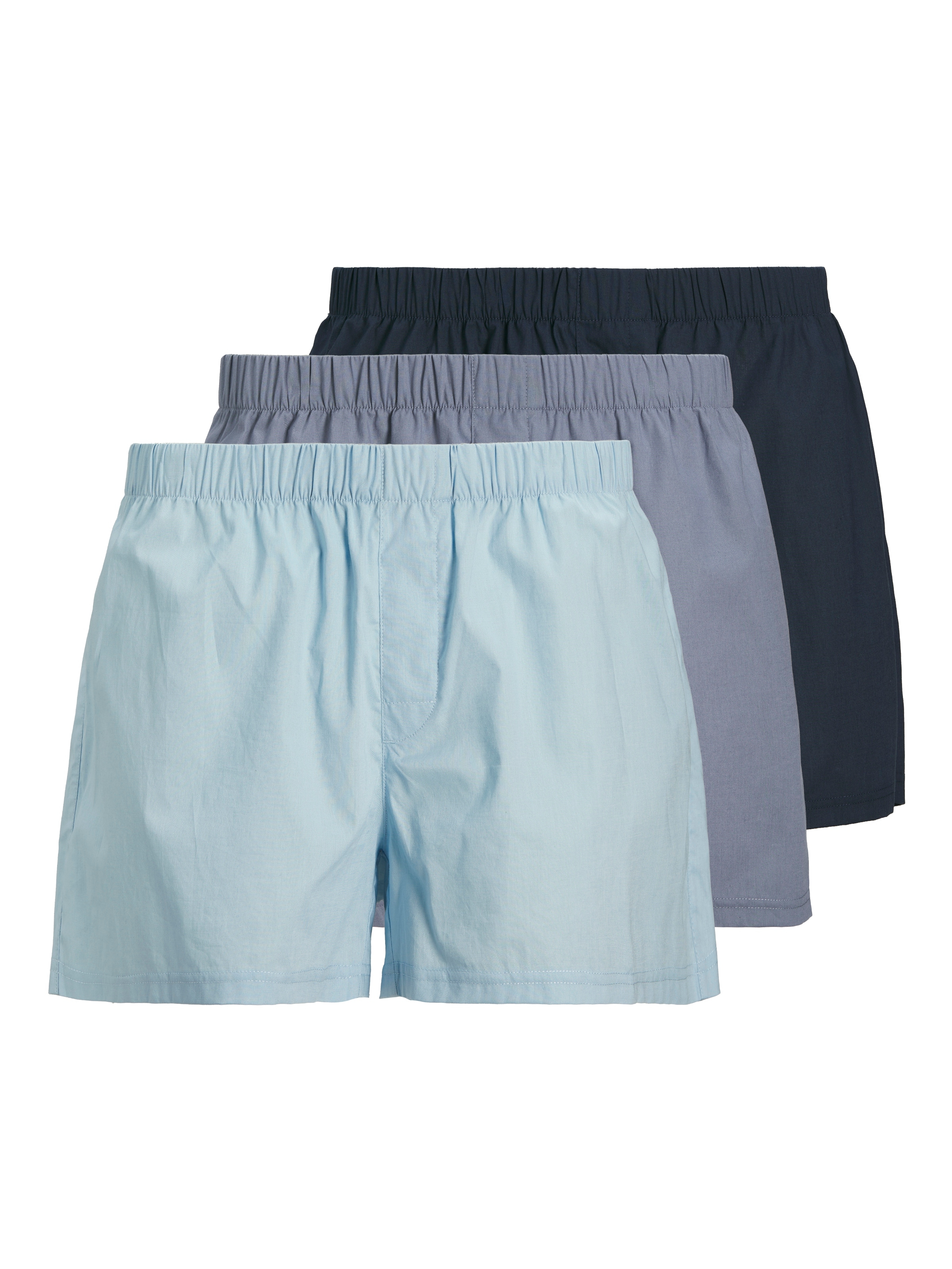 Boxershorts JACK & JONES "JACMILANO WOVEN BOXERS 3 PACK NOOS", Herren, Gr. L, troposphere pack:chambray, vintage indigo, Jersey, Obermaterial: 100% Baumwolle, gestreift, kariert, unifarben, weit, Unterhosen Image