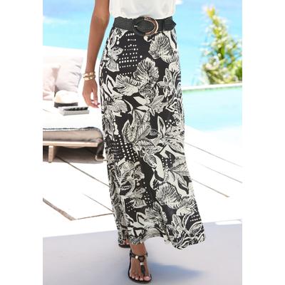 Maxirock VIVANCE, Damen, Gr. 40, schwarz (schwarz, creme bedruckt), Jersey, Obermaterial: 100% Viskose, bedruckt, modisch, figurumspielend lang, Röcke, mit Alloverprint, Sommerrock, casual Image