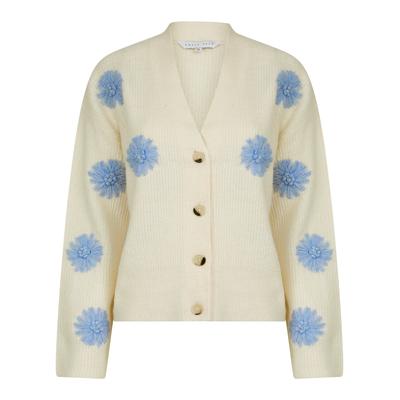 Cardigans Strawflower Women's Drop Shoulder Embroidered V-Neck Rib Knit Cardigan in Ecru - Amara Reya / XL - Tokyo Laundry