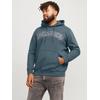 Hoodie "JJECALEB VARSITY SWEAT HOOD NOOS PLS", Herren, Gr. 4XL, grau (stormy weather), Sweatware, Obermaterial: 70% Baumwolle, 30% Polyester, JACK & JONES PLUSSIZE, bedruckt, casual, relaxed fit normal, Langarm Rippbündchen, Sweatshirts
