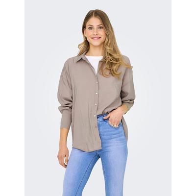 Hemdbluse ONLY "ONLZAZIMA L/S LOOSE SHIRT WVN NOOS", Damen, Gr. M (38), silber (silber mink), Web, Obermaterial: 84% Modal, 16% Polyester, unifarben, modisch, oversize, Langarm, Blusen Image