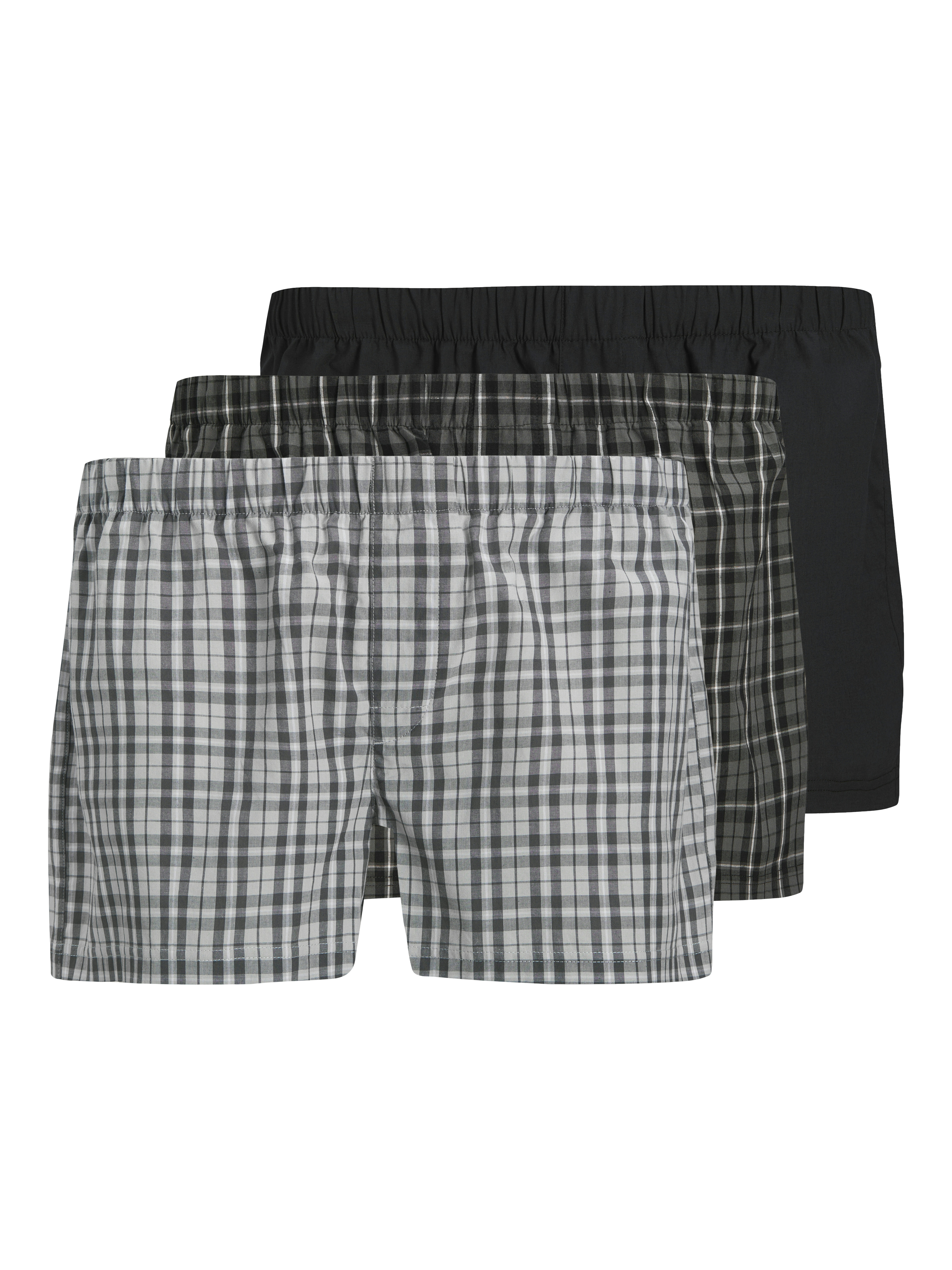 Boxershorts JACK & JONES "JACMILANO WOVEN BOXERS 3 PACK NOOS", Herren, Gr. XL, schwarz (poppy seed pack:schwarz, vapor blau checks), Jersey, Obermaterial: 100% Baumwolle, gestreift, kariert, unifarben, weit, Unterhosen Image