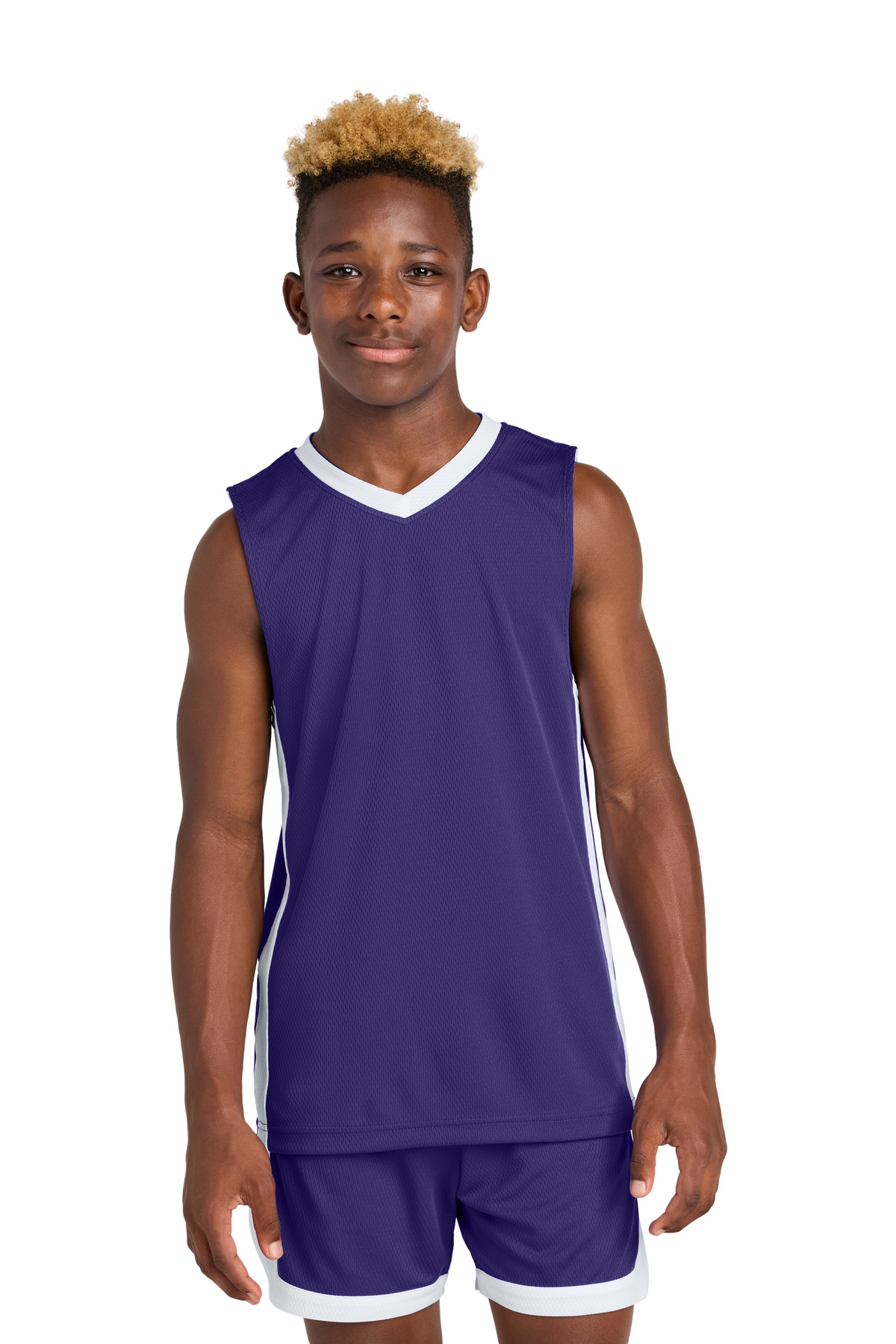 Sport-Tek YST900 Athletic Youth Rival Basketball Rev Jersey T-Shirt in Purple/White size Small | Polyester