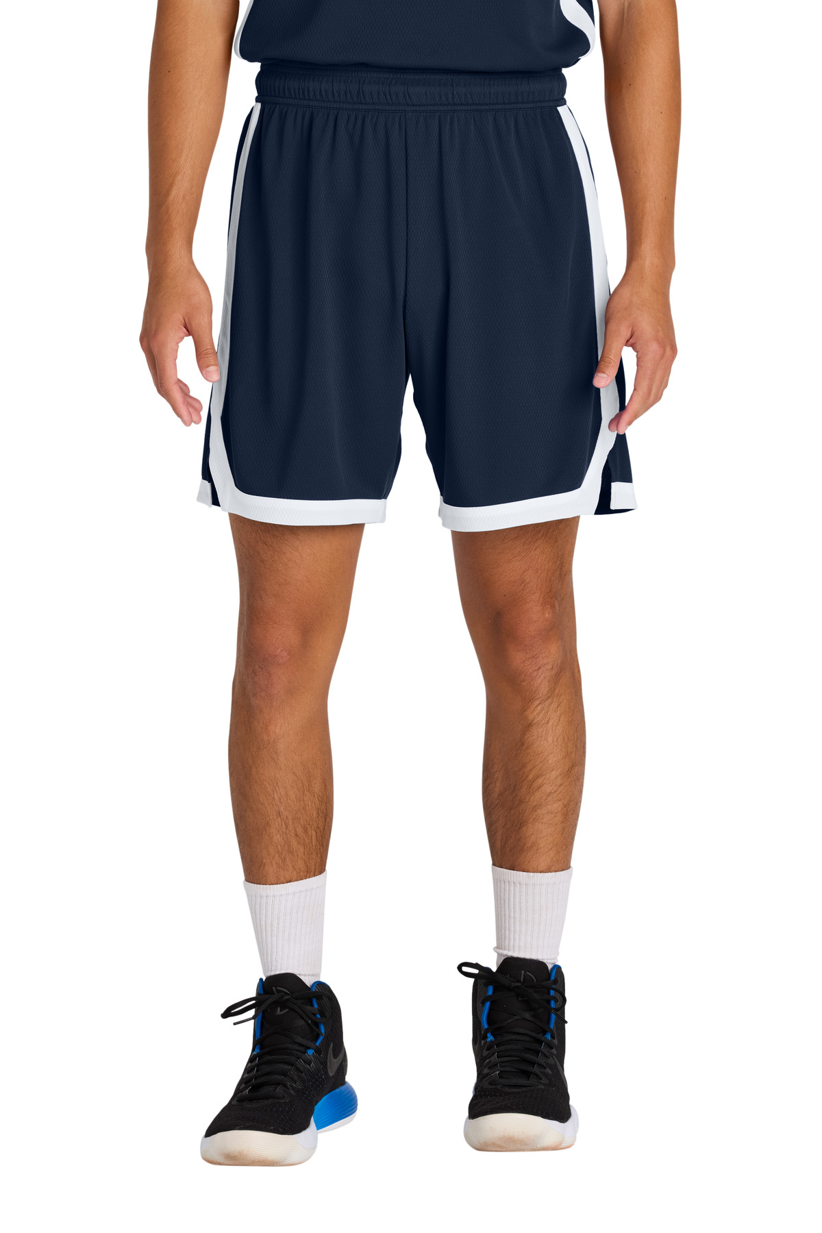 Sport-Tek ST901 Rival Basketball 7'Short in True Navy Blue/White size Large | Polyester