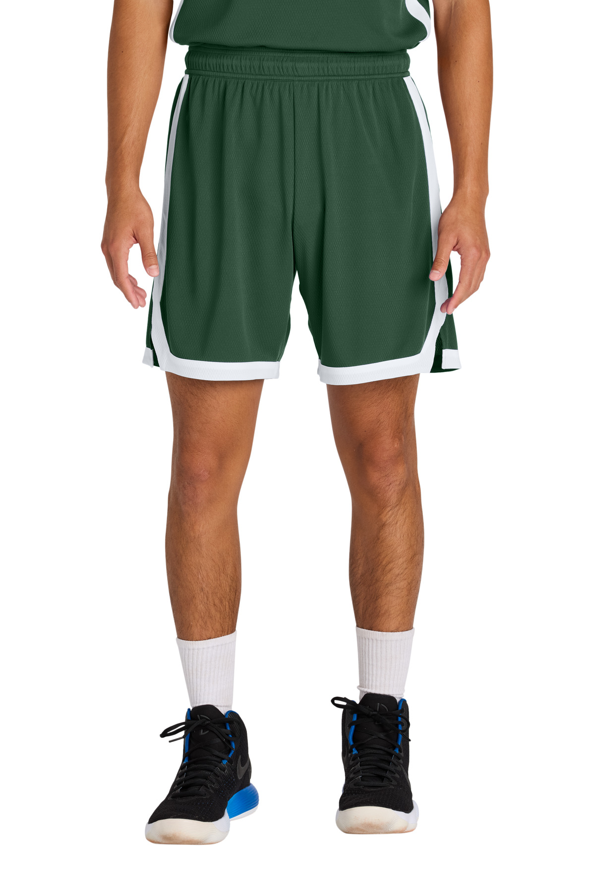 Sport-Tek ST901 Rival Basketball 7'Short in Forest Green/White size Medium | Polyester