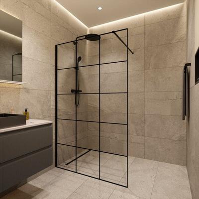Walk-in 120x200cm Wand aus 8 mm Antikalk Siebdruck, mit Armen und Profilen in Mattschwarz Image