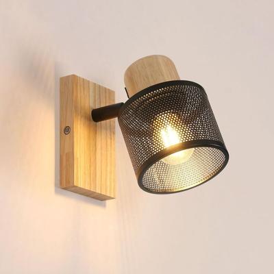 Vintage Wandleuchte Innen Eisen und Holz, E27 Industrielle Wandlampe, Wandbeleuchtung für Image