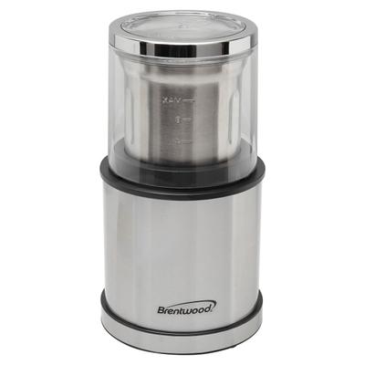 Brentwood 75-Gram Electric Stainless Steel Wet-And-Dry Coffee Bean, Herb And Spice Grinder With 2 Removable Bowls